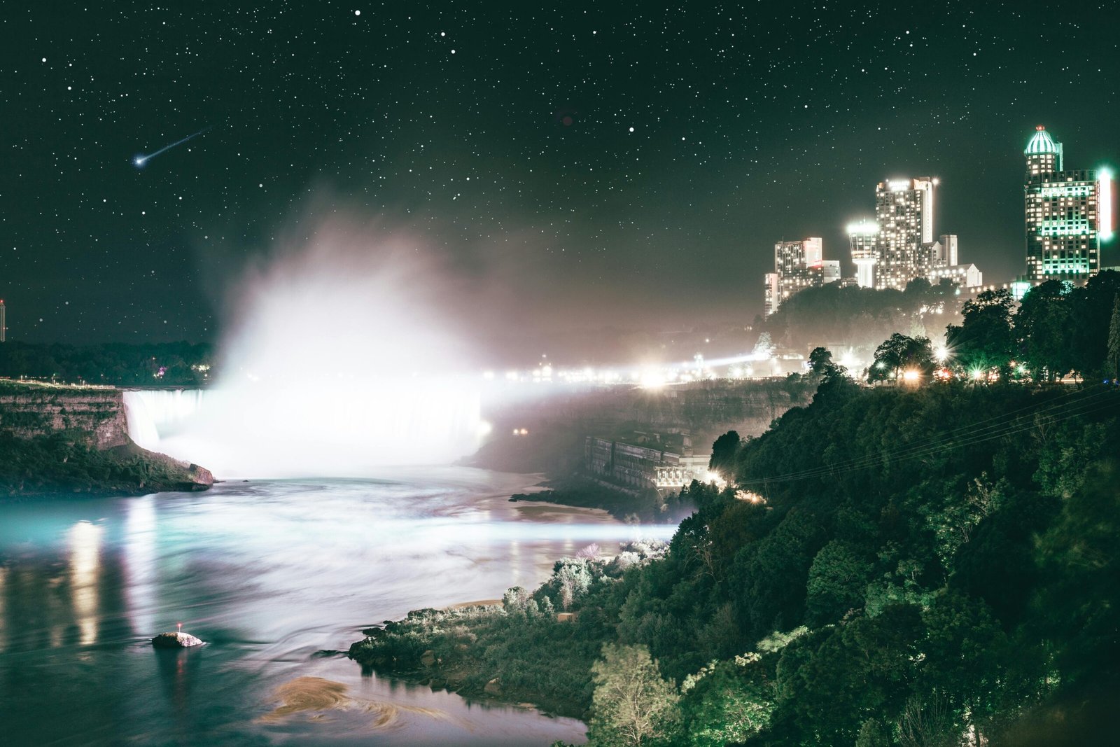 View Of Niagara Falls And The Cityscape At Night